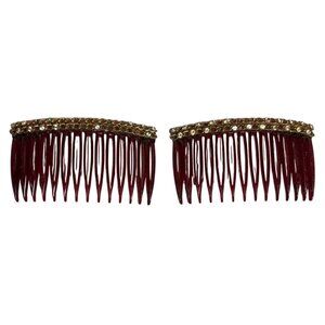 Vintage Mid Century Hair Combs Gold & Rhinestone Detail Accents Elegant Pair